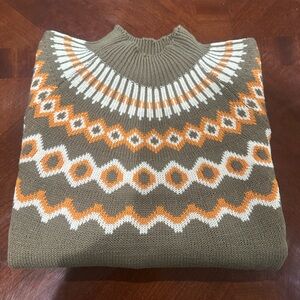 Geometric Patterned Turtleneck Sweater - Brown and Orange